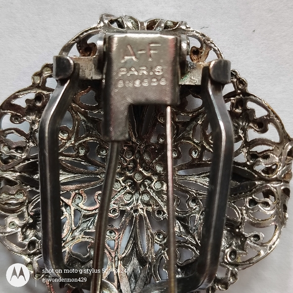 🗼A-F Paris France Brooch Art Nouveau Silver Filigree Clip Vintage - Picture 3 of 10